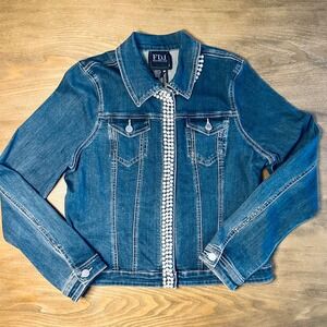 FDJ French Dressing Jeans Women's Denim Jacket Pearl Embellished Blue Medium